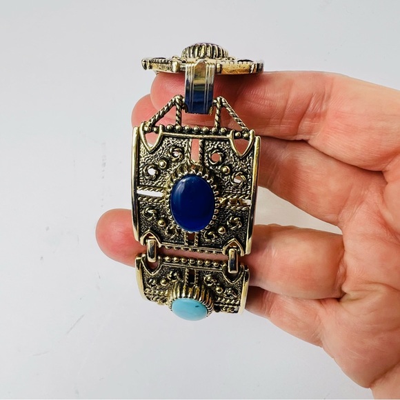 VINTAGE GRANADA 1970’s BAROQUE CHUNKY CABOCHON ANTIQUE GOLD  BRACELET - Picture 13 of 13